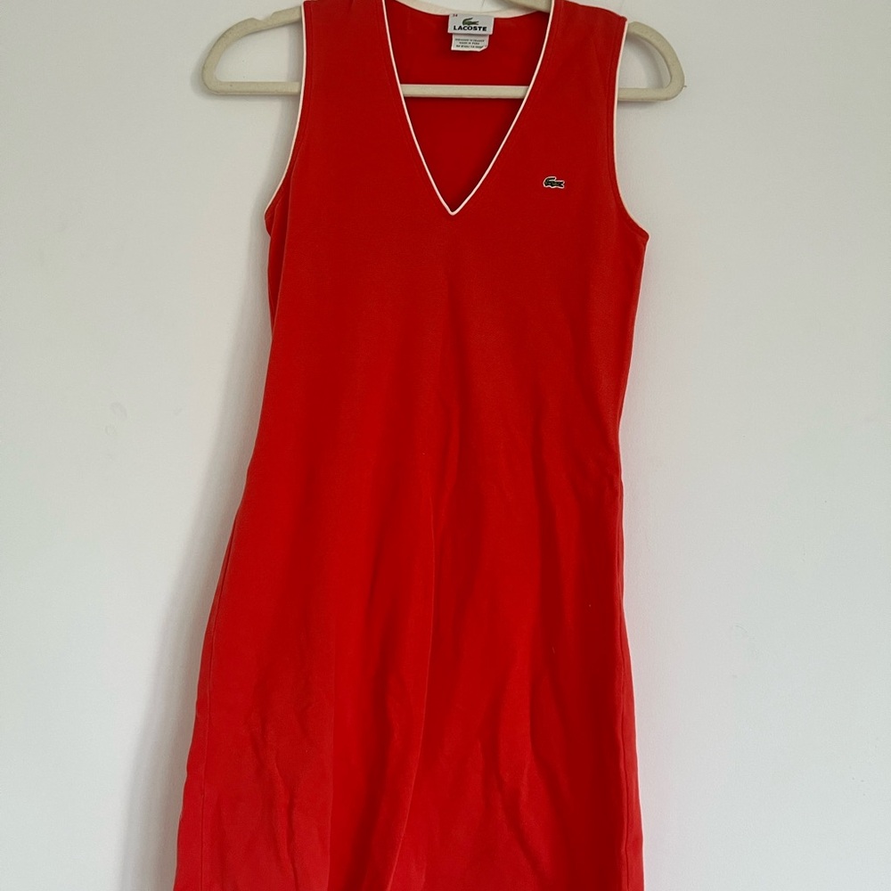 Vintage 90s Lacoste Red/Orange Sleeveless V-Neck Dress Size 34